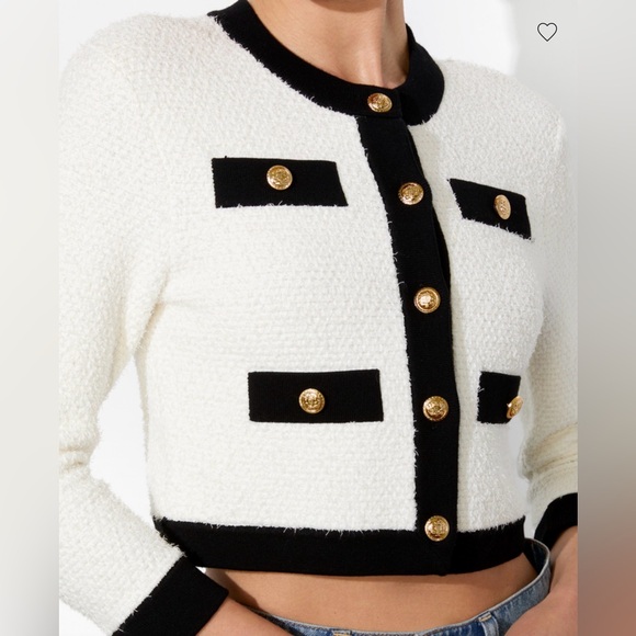 Alice + Olivia Black and Cream Knitwear CLAIRA CARDIGAN - Picture 3 of 8